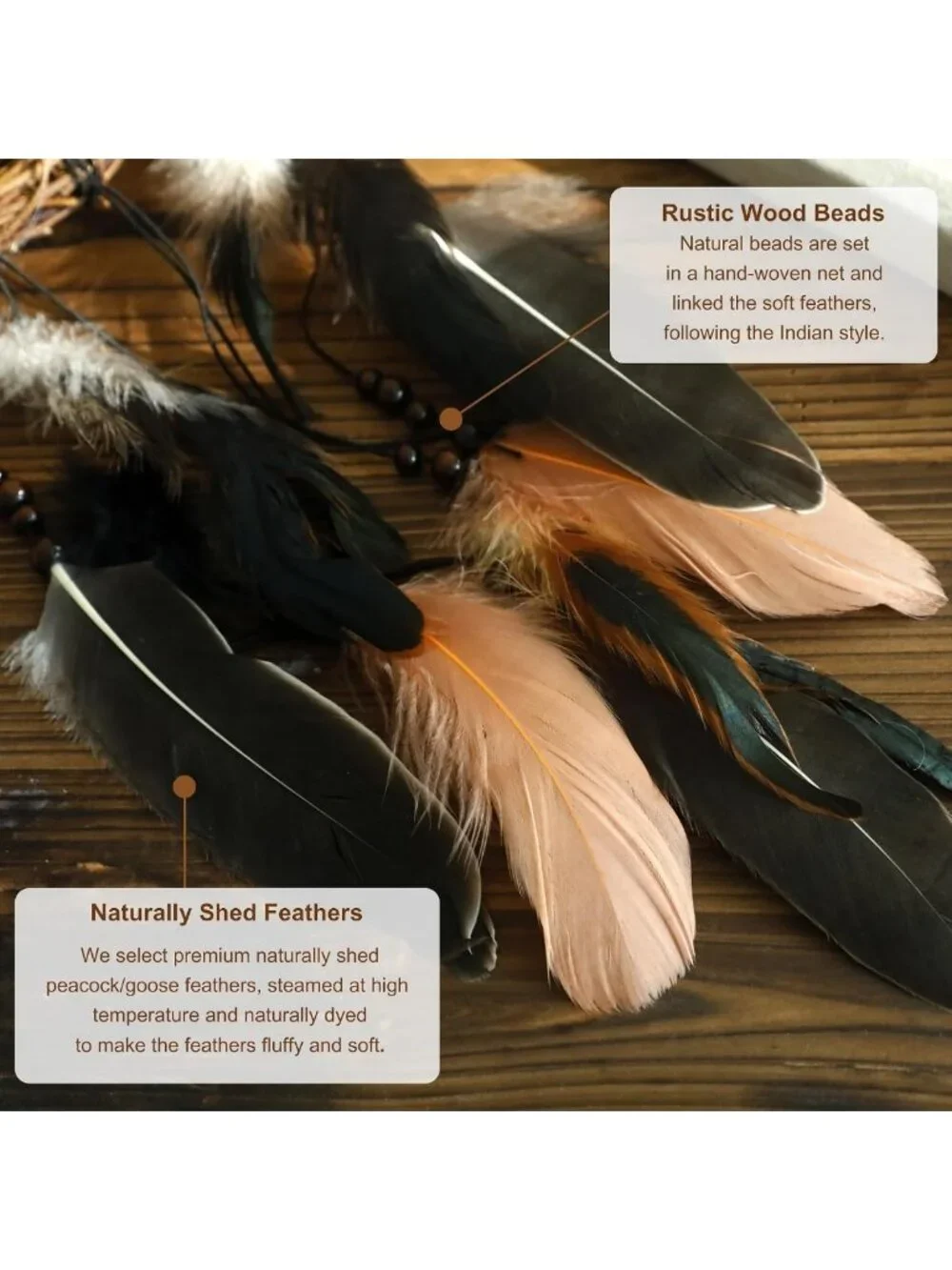 Boho Dream Catcher Wall Art Set - 5 Handmade Rattan Feathers, Rustic Decor